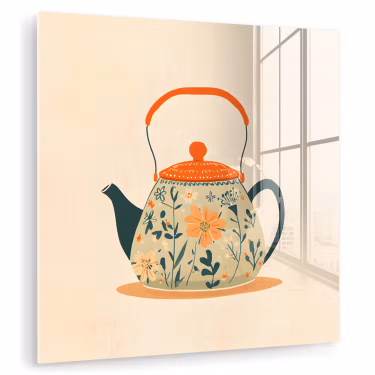Oranje - Theepot - Bloemen - Bladeren plexiglas 5mm klein -zzzproduct_nieuw