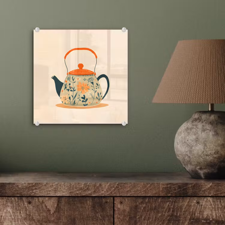 Oranje - Theepot - Bloemen - Bladeren plexiglas 5mm klein -sfeer3