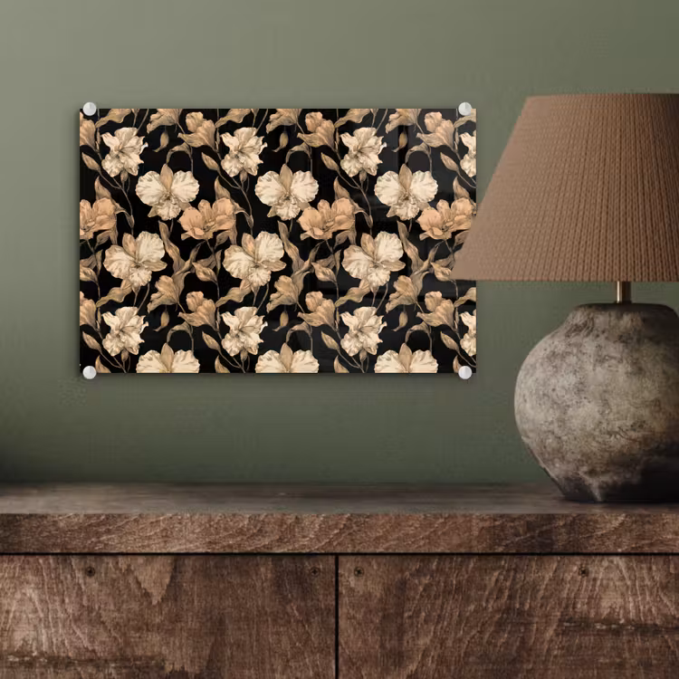 Orchideeën - Lijntekening - Patroon - Beige - Zwart plexiglas 5mm klein 11 -wsfeer2_DE