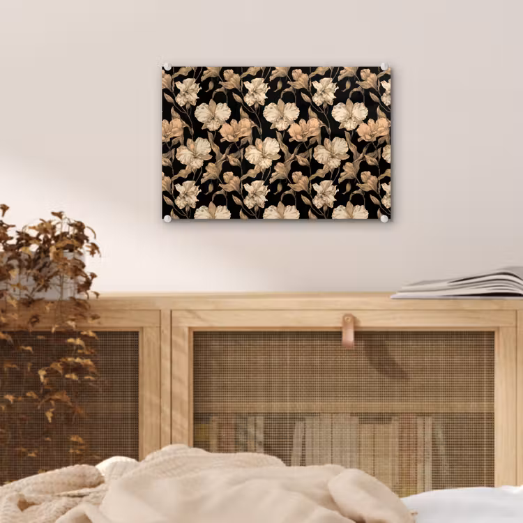 Orchideeën - Lijntekening - Patroon - Beige - Zwart plexiglas 5mm klein 11 -sfeer3