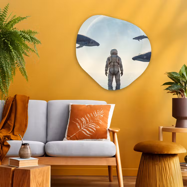 Glasbild Organische Form - Astronaut – Wal – Fantasie - Ruimtevaarder - Walvis - Fantasie Wandcirkel Organisch Plexiglas middel