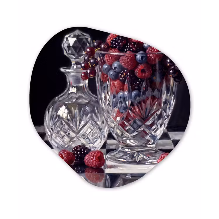 Glasbild Organische Form - Beeren – Kristall – Stillleben — 1