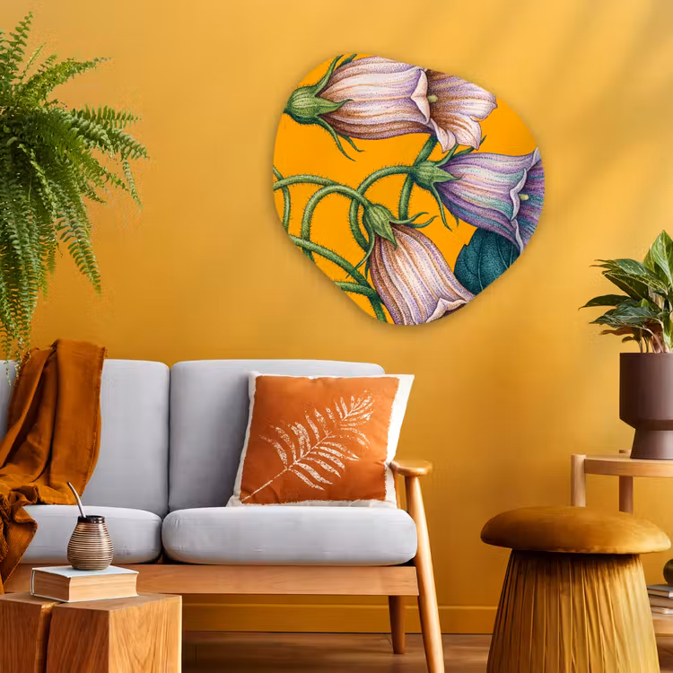 Glasbild Organische Form - Blumen – Botanik – Gelb - Bloemen - Botanisch - Geel Wandcirkel Organisch Plexiglas middel