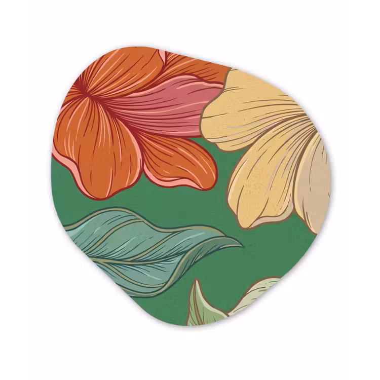 Glasbild Organische Form - Blumen – Grün – Illustration - Bloemen - Groen - Illustratie Wandcirkel Organisch Plexiglas middel