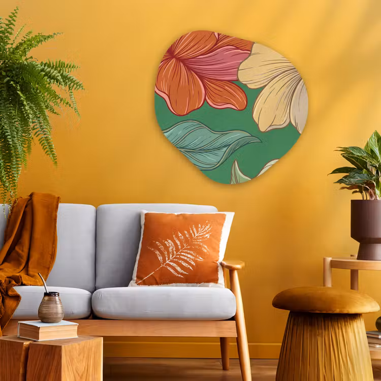 Glasbild Organische Form - Blumen – Grün – Illustration - Bloemen - Groen - Illustratie Wandcirkel Organisch Plexiglas middel