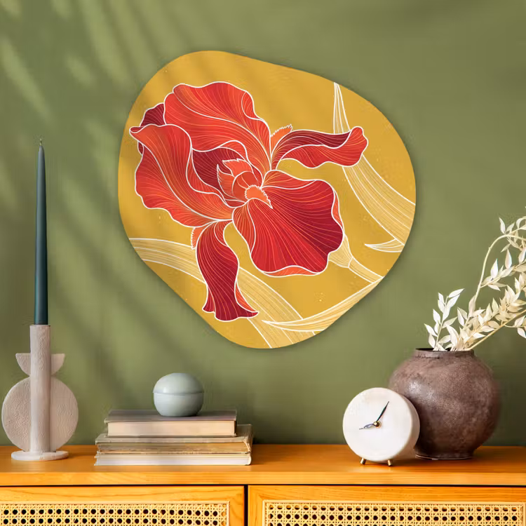 Glasbild Organische Form - Blumen – Illustration – Rot - Bloemen - Illustratie - Rood Wandcirkel Organisch Plexiglas middel