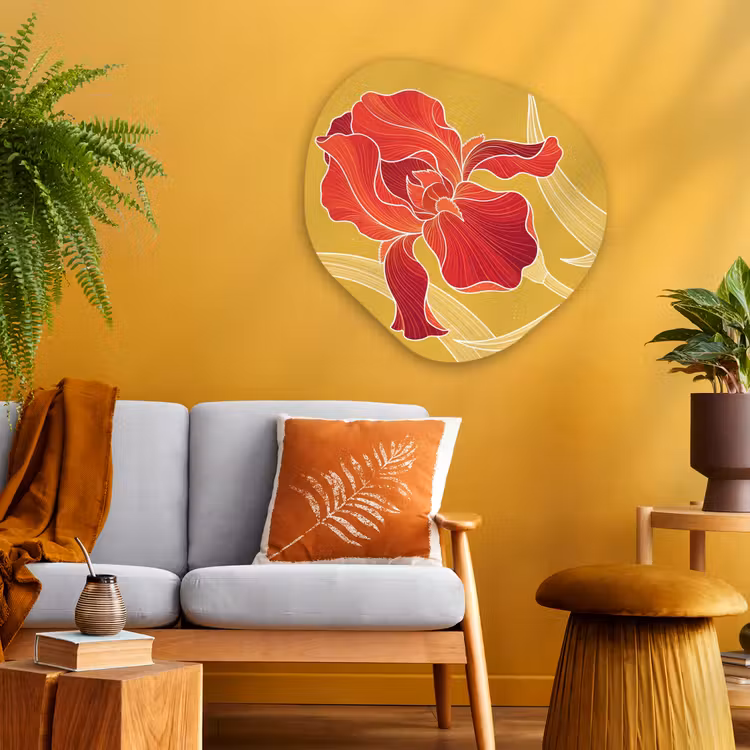 Glasbild Organische Form - Blumen – Illustration – Rot - Bloemen - Illustratie - Rood Wandcirkel Organisch Plexiglas middel