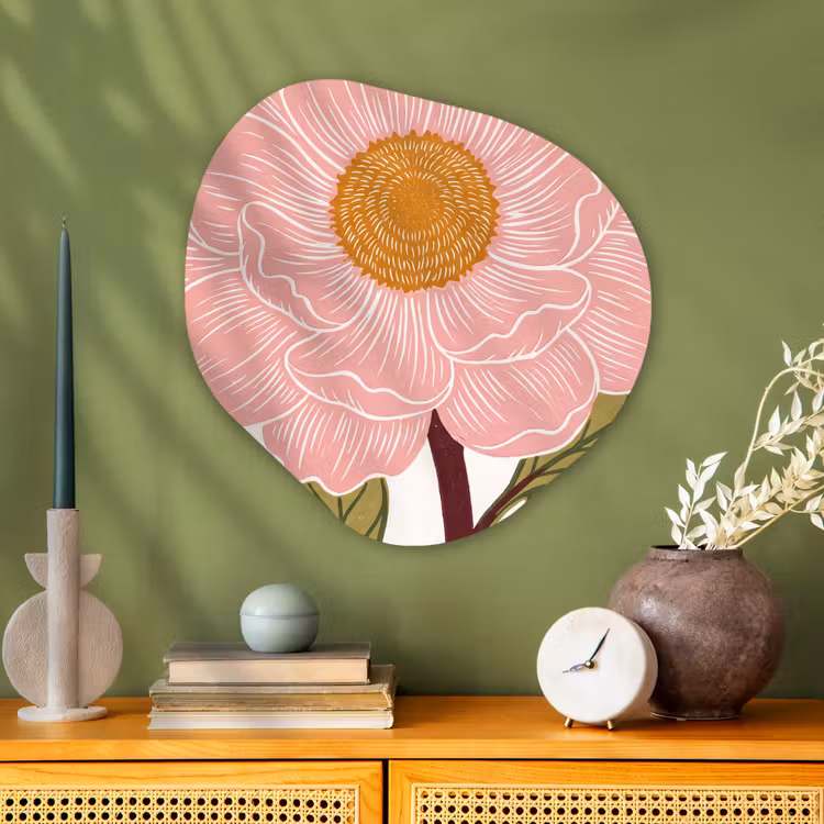 Glasbild Organische Form - Blumen – Rosa – Illustration - Bloemen - Roze - Illustratie Wandcirkel Organisch Plexiglas middel