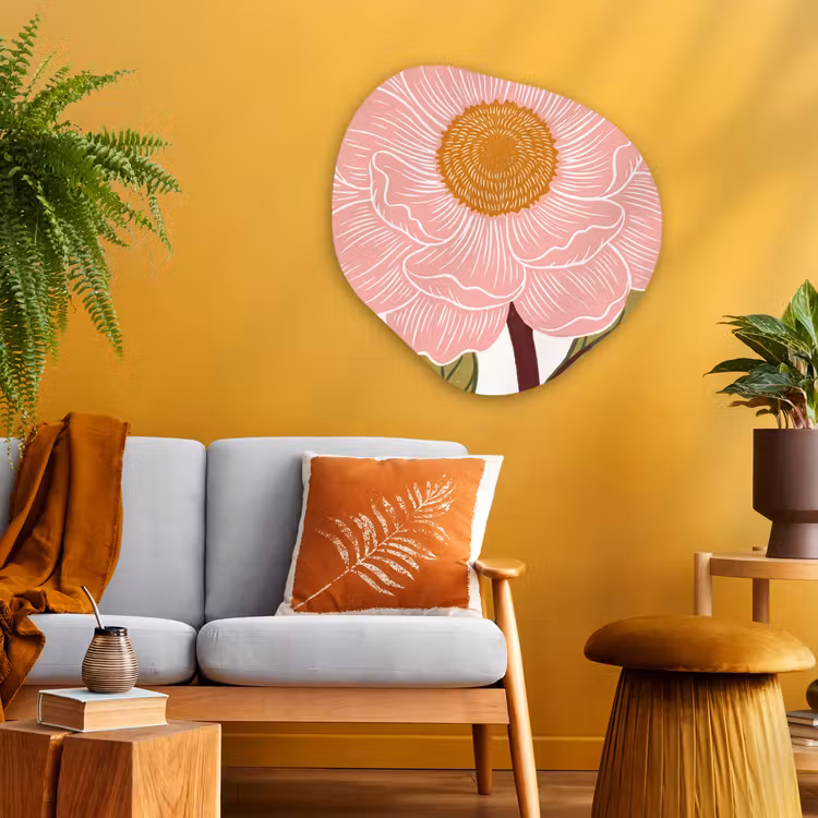 Glasbild Organische Form - Blumen – Rosa – Illustration - Bloemen - Roze - Illustratie Wandcirkel Organisch Plexiglas middel