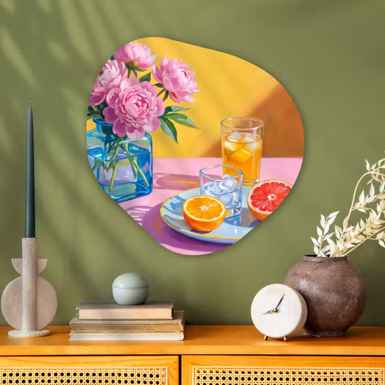 Glasbild Organische Form - Blumen – Rosa – Modern - Bloemen - Roze - Modern Wandcirkel Organisch Plexiglas middel