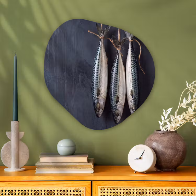 Glasbild Organische Form - Drei Fische – Seil - Drie vissen - Touw Wandcirkel Organisch Plexiglas middel