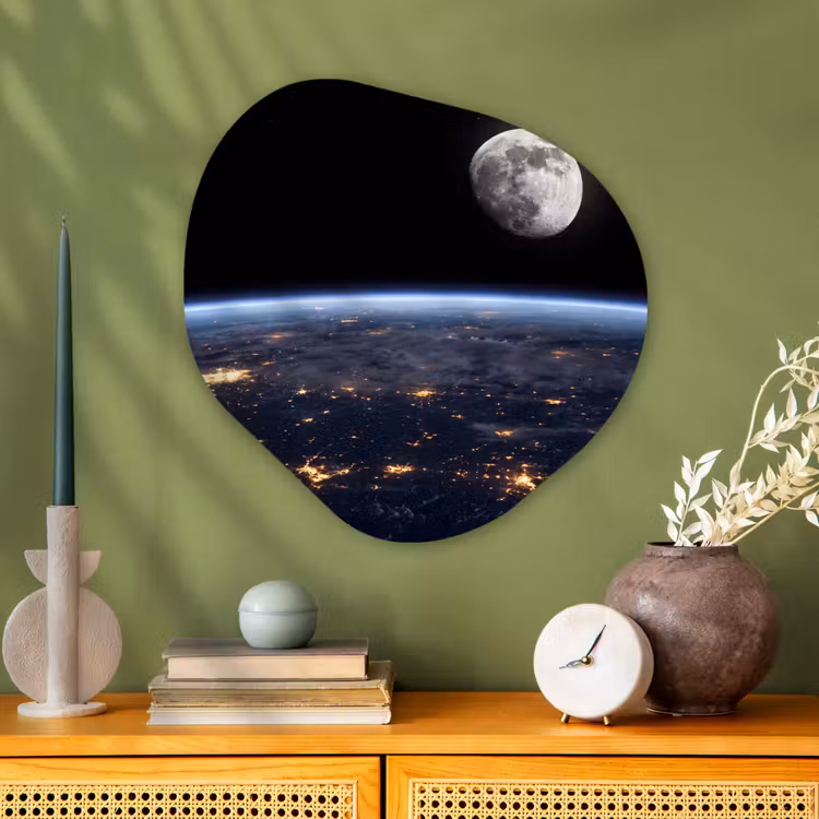 Glasbild Organische Form - Erde – Nacht – Weltraum - Aarde - Nacht - Ruimte Wandcirkel Organisch Plexiglas middel