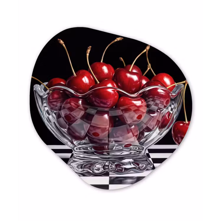 Glasbild Organische Form - Essen – Kirschen – Rot - Eten - Kersen - Rood Wandcirkel Organisch Plexiglas middel