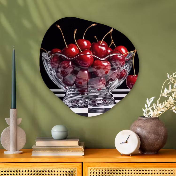Glasbild Organische Form - Essen – Kirschen – Rot - Eten - Kersen - Rood Wandcirkel Organisch Plexiglas middel