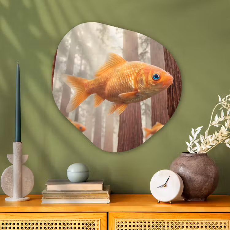 Glasbild Organische Form - Fisch – Wald – Fantasie - Vis - Bos - Fantasie Wandcirkel Organisch Plexiglas middel
