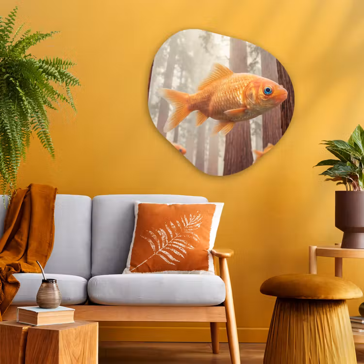 Glasbild Organische Form - Fisch – Wald – Fantasie - Vis - Bos - Fantasie Wandcirkel Organisch Plexiglas middel