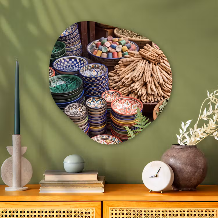 Glasbild Organische Form - Keramik – Orientalisch – Farbenfroh - Aardewerk - Oosters - Kleurrijk Wandcirkel Organisch Plexiglas middel