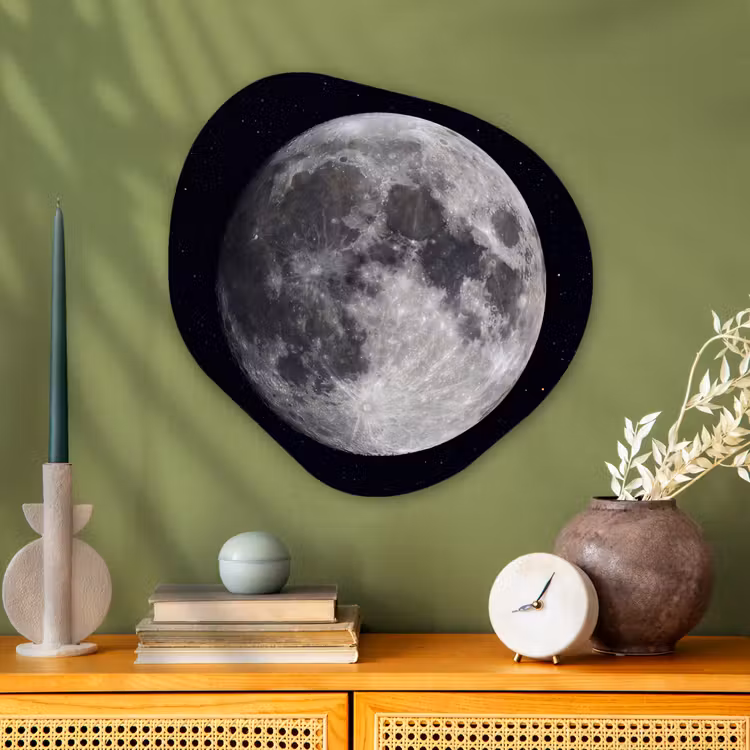 Glasbild Organische Form - Mond – Sterne – Weltraum - Maan - Sterren - Ruimte Wandcirkel Organisch Plexiglas middel