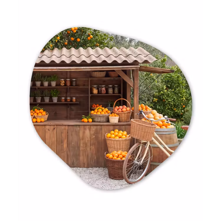 Glasbild Organische Form - Obst – Markt – Ländlich - Fruit - Markt - Landelijk Wandcirkel Organisch Plexiglas middel