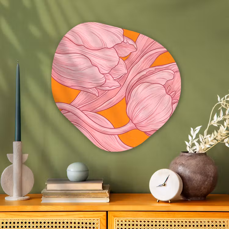 Glasbild Organische Form - Rosa Blumen – Modern - Roze bloemen - Modern Wandcirkel Organisch Plexiglas middel