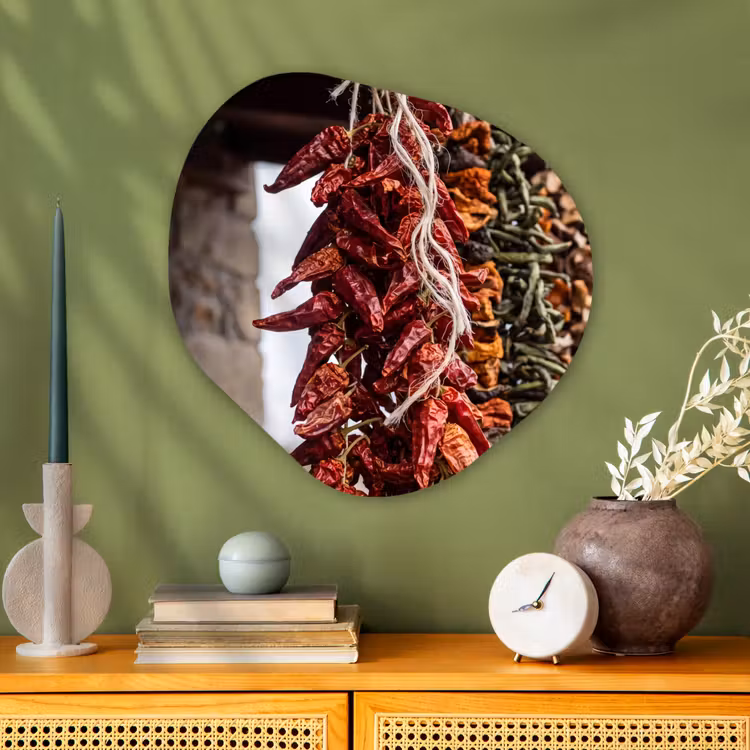 Glasbild Organische Form - Rote Chilischoten – Essen - Rode pepers - Eten Wandcirkel Organisch Plexiglas middel