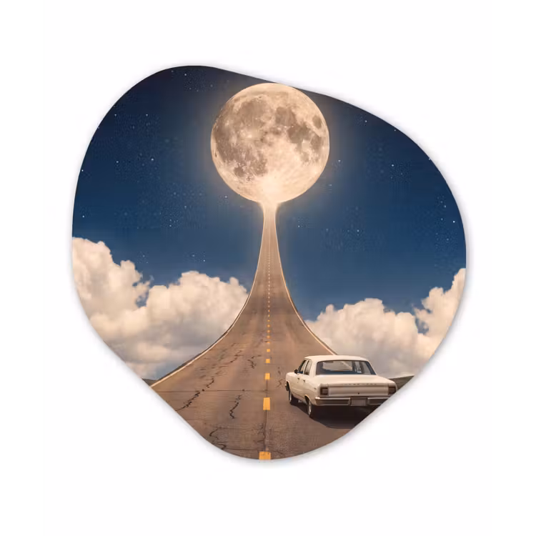 Glasbild Organische Form - Straße – Mond – Nacht - Weg - Maan - Nacht Wandcirkel Organisch Plexiglas middel