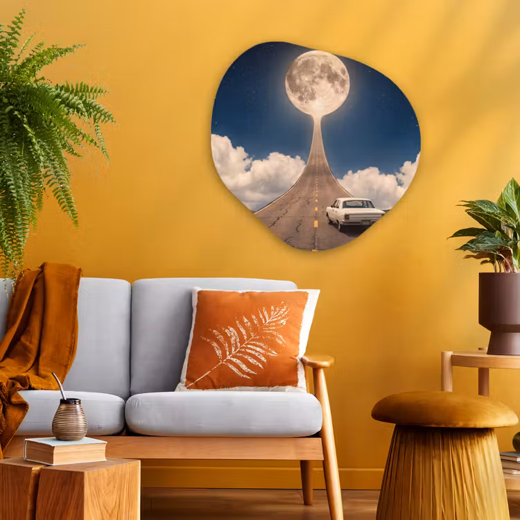 Glasbild Organische Form - Straße – Mond – Nacht - Weg - Maan - Nacht Wandcirkel Organisch Plexiglas middel