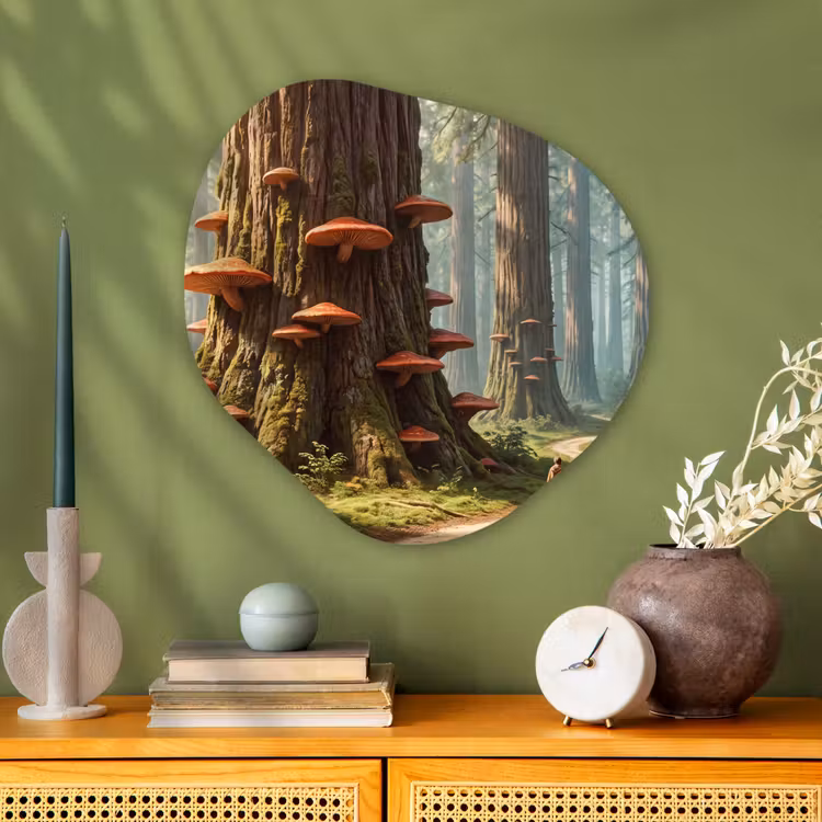 Glasbild Organische Form - Wald – Bäume – Natur - Bos - Bomen - Natuur Wandcirkel Organisch Plexiglas middel