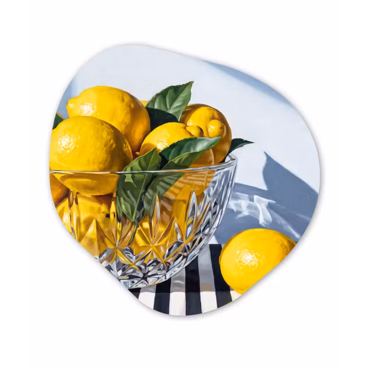 Glasbild Organische Form - Zitronen – Obst – Gelb - Citroenen - Fruit - Geel Wandcirkel Organisch Plexiglas middel