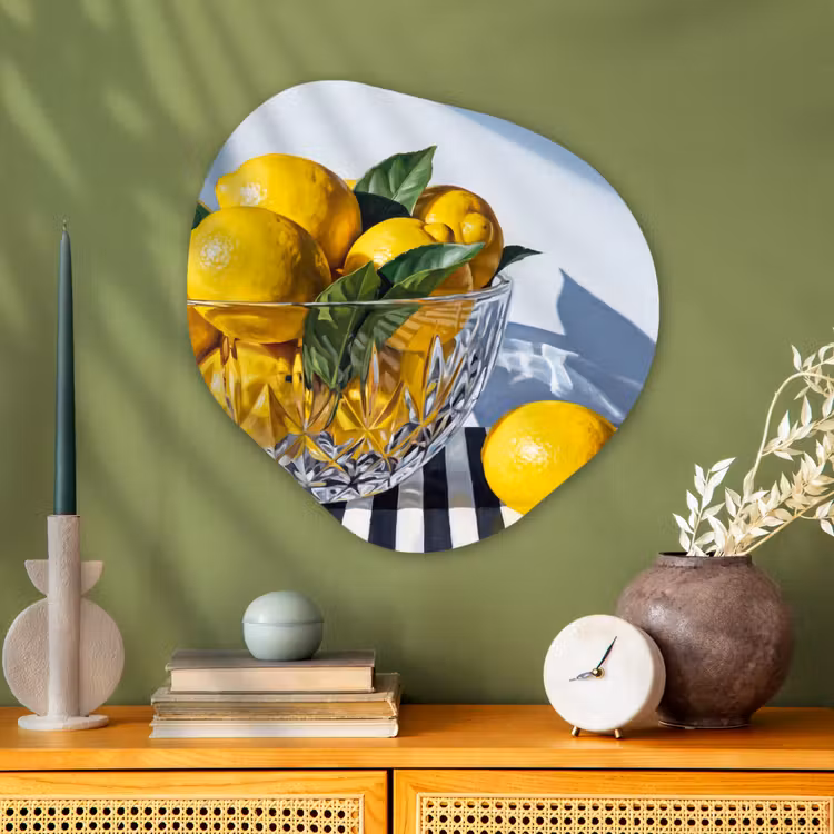 Glasbild Organische Form - Zitronen – Obst – Gelb - Citroenen - Fruit - Geel Wandcirkel Organisch Plexiglas middel