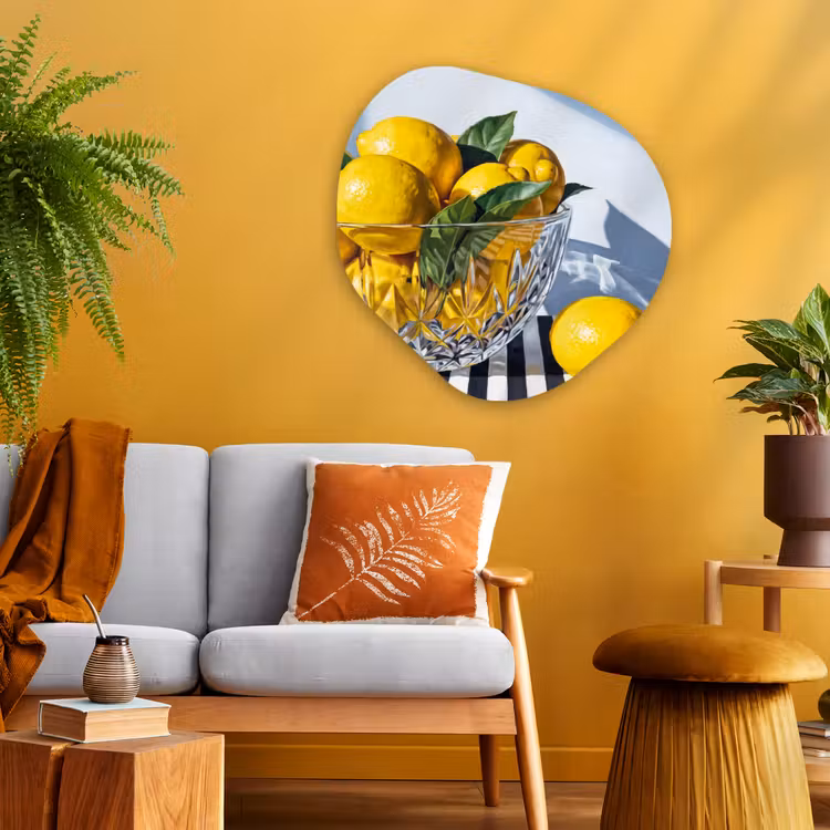 Glasbild Organische Form - Zitronen – Obst – Gelb - Citroenen - Fruit - Geel Wandcirkel Organisch Plexiglas middel