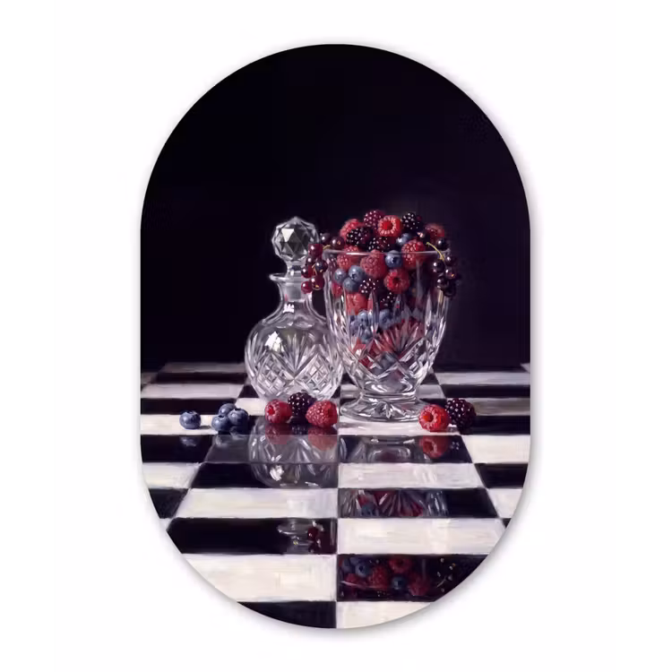 Glasbild Oval - Beeren – Kristall – Stillleben - Bessen - Kristal - Stilleven Wandcirkel Ovaal Glas middel