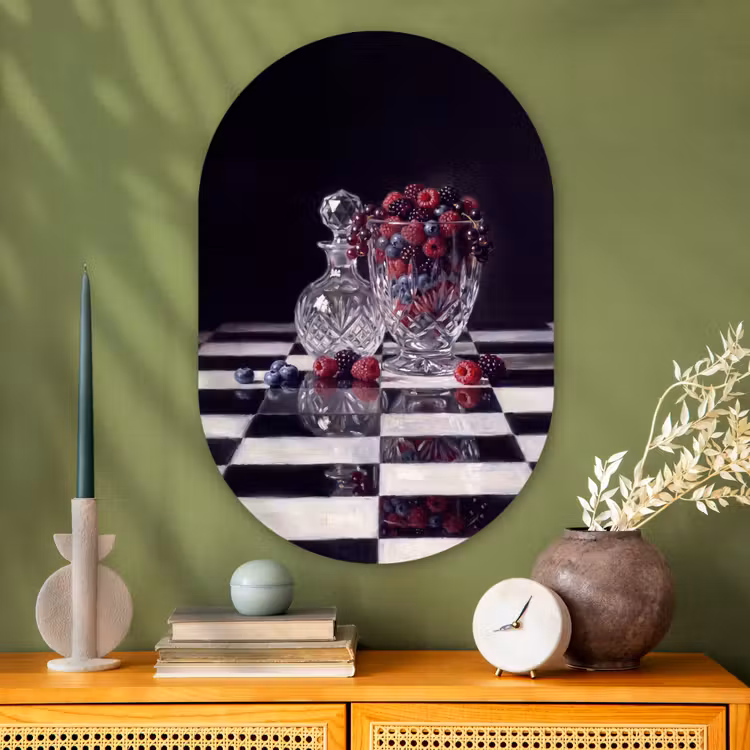 Glasbild Oval - Beeren – Kristall – Stillleben - Bessen - Kristal - Stilleven Wandcirkel Ovaal Glas middel