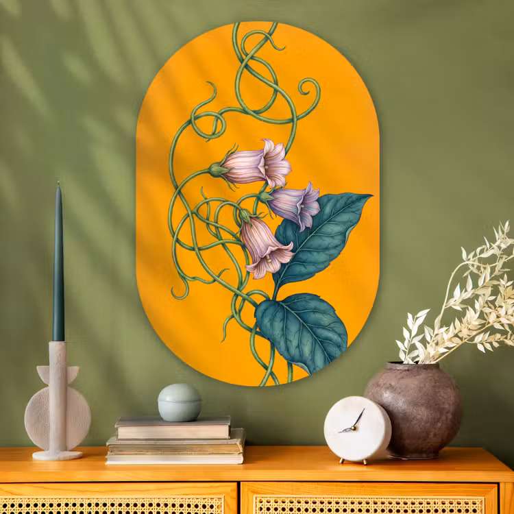 Glasbild Oval - Blumen – Botanik – Gelb - Bloemen - Botanisch - Geel Wandcirkel Ovaal Glas middel