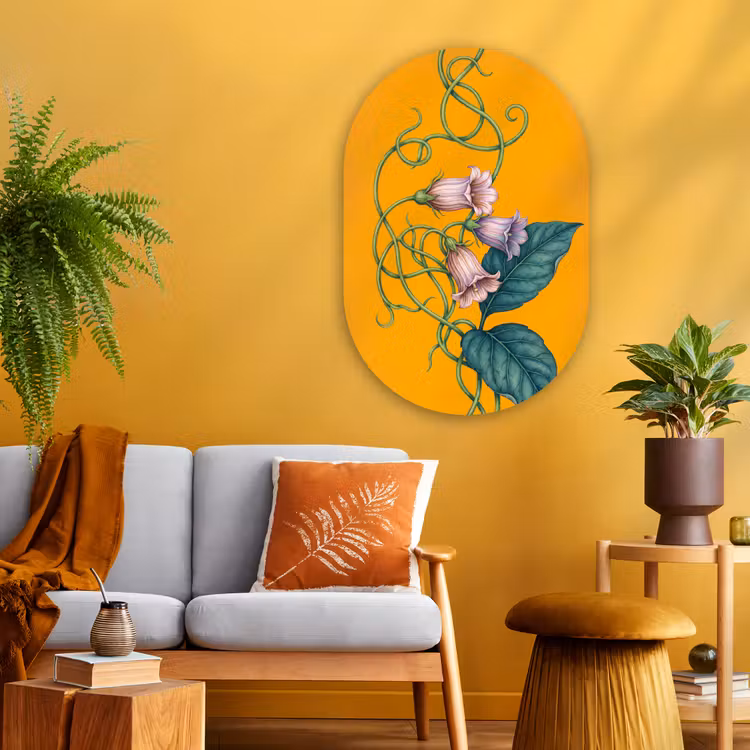 Glasbild Oval - Blumen – Botanik – Gelb - Bloemen - Botanisch - Geel Wandcirkel Ovaal Glas middel