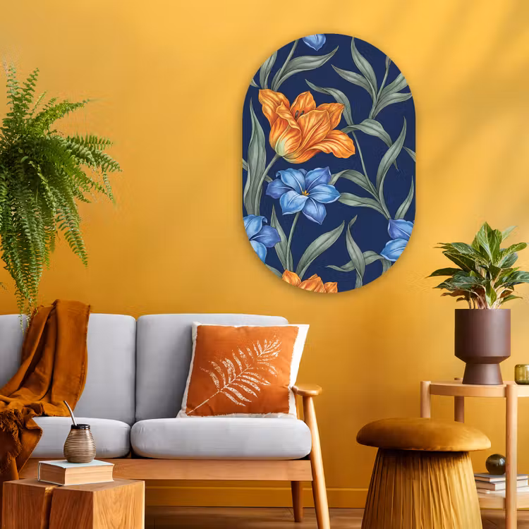 Glasbild Oval - Blumen – Botanik – Muster - Bloemen - Botanisch - Patroon Wandcirkel Ovaal Glas middel
