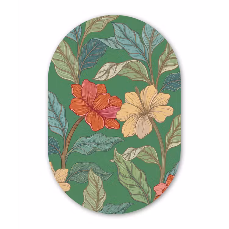 Glasbild Oval - Blumen – Grün – Illustration - Bloemen - Groen - Illustratie Wandcirkel Ovaal Glas middel