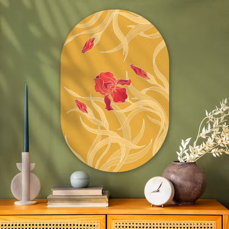 Glasbild Oval - Blumen – Illustration – Rot - Bloemen - Illustratie - Rood Wandcirkel Ovaal Glas middel