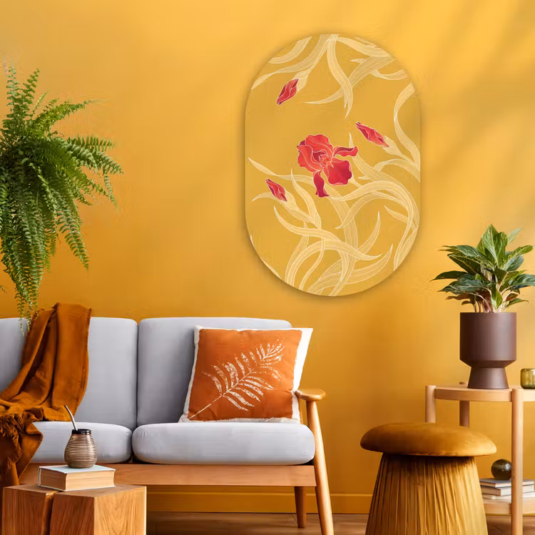 Glasbild Oval - Blumen – Illustration – Rot - Bloemen - Illustratie - Rood Wandcirkel Ovaal Glas middel