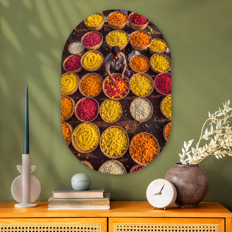 Glasbild Oval - Blumen – Markt – Bunt - Bloemen - Markt - Kleurrijk Wandcirkel Ovaal Glas middel