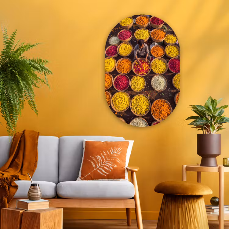 Glasbild Oval - Blumen – Markt – Bunt - Bloemen - Markt - Kleurrijk Wandcirkel Ovaal Glas middel
