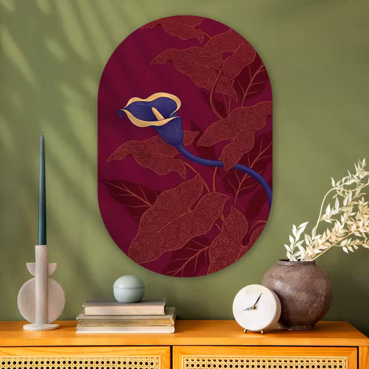 Glasbild Oval - Blumen – Modern – Lila - Bloemen - Modern - Paars Wandcirkel Ovaal Glas middel
