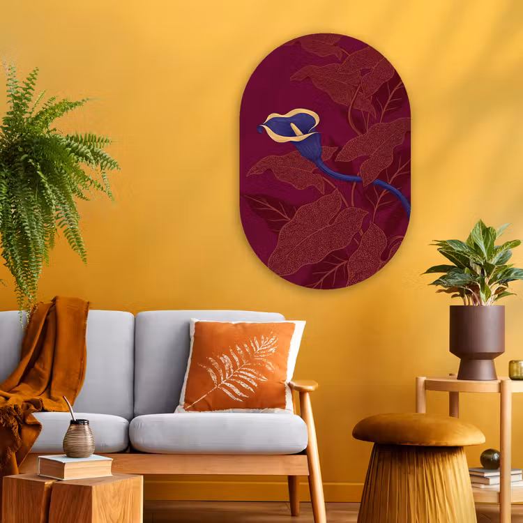 Glasbild Oval - Blumen – Modern – Lila - Bloemen - Modern - Paars Wandcirkel Ovaal Glas middel