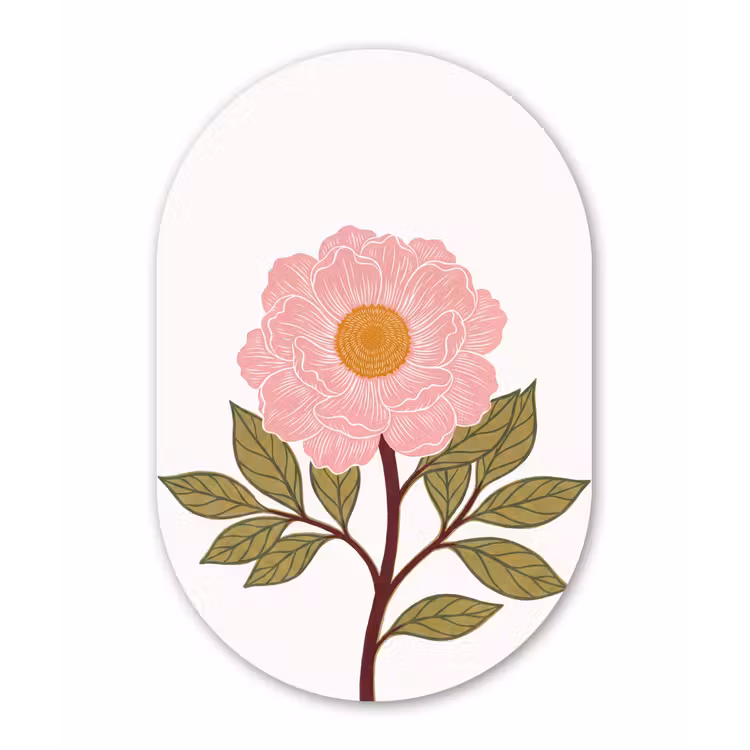 Glasbild Oval - Blumen – Rosa – Illustration - Bloemen - Roze - Illustratie Wandcirkel Ovaal Glas middel