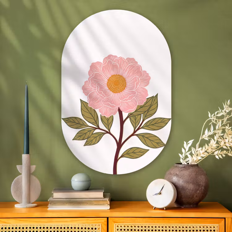 Glasbild Oval - Blumen – Rosa – Illustration - Bloemen - Roze - Illustratie Wandcirkel Ovaal Glas middel