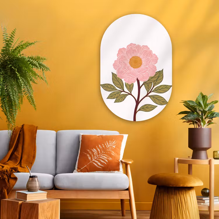 Glasbild Oval - Blumen – Rosa – Illustration - Bloemen - Roze - Illustratie Wandcirkel Ovaal Glas middel