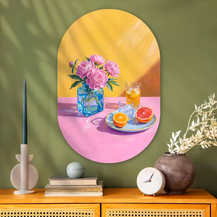 Glasbild Oval - Blumen – Rosa – Modern - Bloemen - Roze - Modern Wandcirkel Ovaal Glas middel