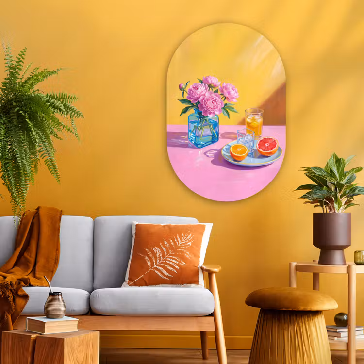 Glasbild Oval - Blumen – Rosa – Modern - Bloemen - Roze - Modern Wandcirkel Ovaal Glas middel