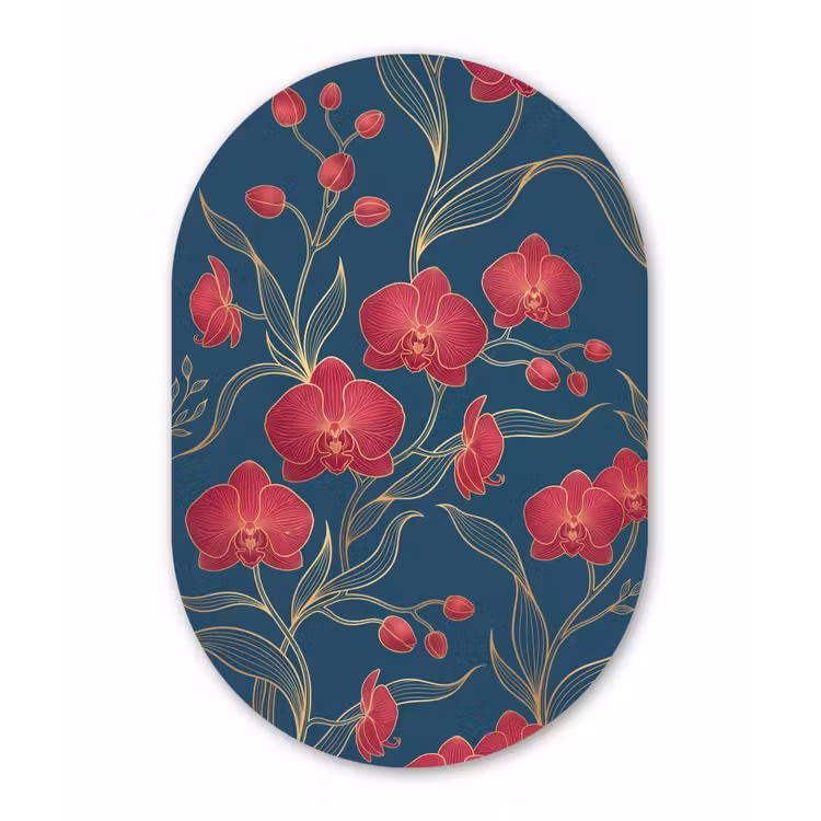 Glasbild Oval - Blumen – Rot – Gold - Bloemen - Rood - Goud Wandcirkel Ovaal Glas middel