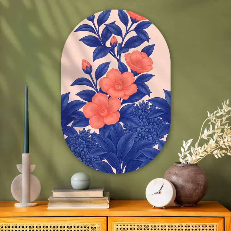 Glasbild Oval - Blüten – Blätter – Botanik - Bloemen - Bladeren - Botanisch Wandcirkel Ovaal Glas middel